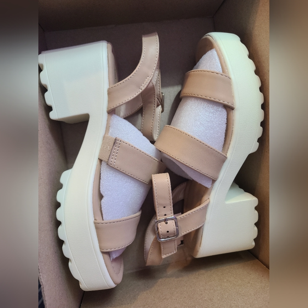 mysoft sz 8 Women's Platform Sandals Ankle Strap Open Toe Lug Sole 3 Inch Chunky